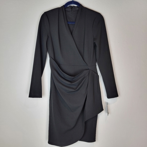 NWT DKNY Women's Black Draped Ruched Sheath Dress Size 6 - Picture 2 of 12